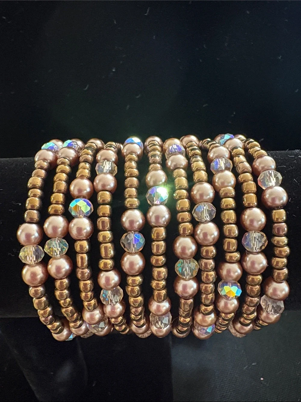 Gold and Blush Beaded Stretch Bracelet Stack